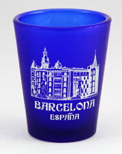 BARCELONA SPAIN COBALT BLUE FROSTED SHOT GLASS SHOTGLASS picture