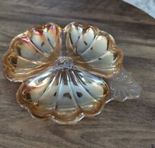 Jeanette Marigold Carnival Glass 3 Leaf Clover Nut-Candy-Snack Dish - EC Vintage picture