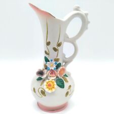 VTG Interpur White Vase Pitcher Raised Flower Design Bisque Capodimonte Taiwan picture