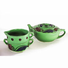 Japanese 3 Piece Teapot Sugar Creamer Set Soft Green in Lovely Leaf Pattern Mint picture