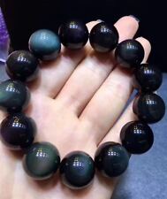 18mm Natural Rainbow Black Obsidian Gemstone Round Beads Stretch Bracelet picture