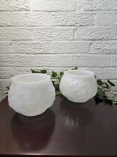 SET OF 2 VINTAGE E.O. BRODY WHITE MILK GLASS CRINKLE PLANTERS CLEVELAND OH picture