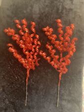 15” Red Glitter Spiral Coiled Pick/Spray.  Width Is 7 1/2”- 8”.  Set Of Two picture