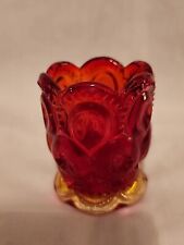 Vintage L. E. Smith Moon & Stars Ruby Red Amberina Scallop Edge Toothpick Holder picture