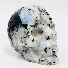Rainbow Moonstone with Black Tourmaline Skull Healing Crystal Carving 809g picture