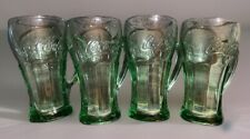 (4) VTG 1980s LIBBEY CLASSIC COCA-COLA Green Glass Mug Heavy Pressed W Handle picture