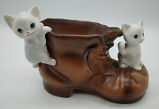 Vintage Enesco Kitten Cat Old Boot Shoe Planter Dish Japan Vase MCM 60's Pottery picture