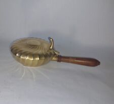 Solid Brass Wood Handle Hinged Lid Buttler crumb catcher Bed Warmer Vintage  picture