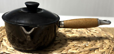 Le Creuset #14 Lidded Saucepan Black Enamel Wood Handle Pour Spout picture