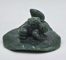 Vintage Carved  Jade Green Mama & Baby Frog On Lilypad, 5