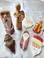 7 VTG handmade artist signed wood XMAS Ornaments Figurines Personal Collection  picture