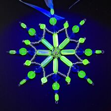 Uranium Vaseline Snowflake Czech Glass Beads Christmas Decor Hand Made Oranament picture