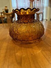 Vintage Quilted Amber Glass Hobnail Lamp Shade Globe Ruffled Top 6.75