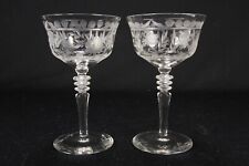 2 Crystal Etched Cocktail Champagne Stems Flowers Swags Elegant Stemware picture