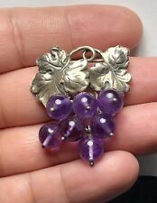 Vintage Ming's Hawaii Sterling Amethyst Grape Leaves  Pin Brooch 925 Silver picture