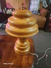 Vintage Hand Made And Turned Solid Wooden Table Lamp With Wooden Shade picture