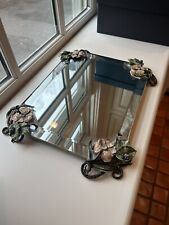 RARE JAY STRONGWATER ART DECO GOLD CRYSTAL ENAMEL VANITY MIRROR TRAY picture