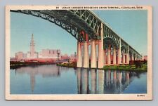 Postcard 1938 Lorain Carnegie Bridge & Union Terminal Cleveland Ohio 182 picture