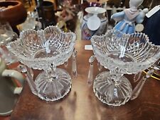 Set of Two Vintage Crystal Candle Stick Holders w/ Hanging Prisms Mantlel Luster picture