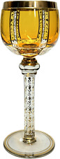 Antique Moser Amber Cabochon Wine Glass - Gold Gilt Enameled Bohemian C. 1910 picture