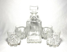 CIRCLEWARE CRYSTAL~  DECANTER + (4) OLD FASHIONED GLASSES (Beekman Place) ~Italy picture