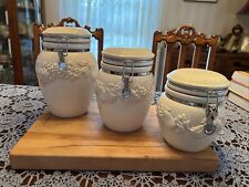 Set of 3 Gibson Elite Kitchen Cannisters Grape and Pear Pattern w/ locking tops picture