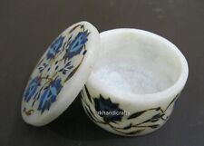 3 Inches Marble Trinket Box Inlaid with Floral Pattern from Indian Cottage Craft picture