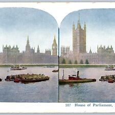1925 London England House Parliament Tug Tow Steam Boat Steamship Stereoview V39 picture