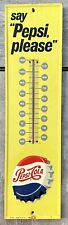 Vintage Say Pepsi Please Wall Thermometer M-165 Raised Bottle Cap Yellow picture