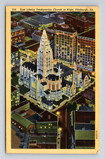 c1937 Postcard Pittsburg PA Aerial Night View East Liberty Presbyterian Church picture