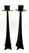 Pair of MCM Brutalist Heavy Painted Brass Candlesticks picture