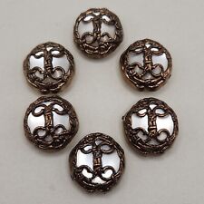 6 Vtg Nony NY Button Covers Caged Vine Trees White Moonglow Metallic Brown READ picture