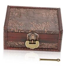 Vintage Decorative Wooden Box with Lock and Key, Wooden Box with Hinged Lid  picture