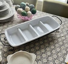 White 4 Compartment Serving Relish Tray Iron Stand by: Certified International picture