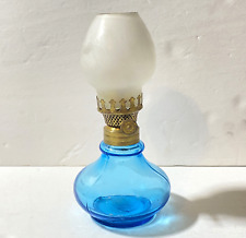 Antique Miniature Oil Lamp Royal Blue Glass Lantern Tulip Globe picture