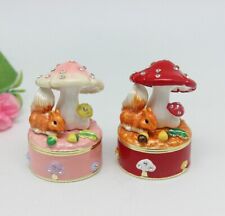 Mini Mushroom Squirrel Jewelry Box Colour Enamel Ring Holder Figurine Home Decor picture