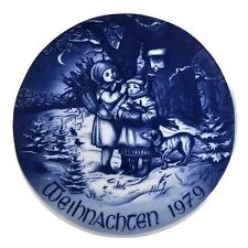 1979 BAREUTHER Christmas Plate Children Gathering Wood Blue Bavaria Germany VTG picture