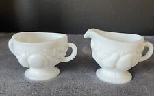 WESTMORELAND Milk Glass Individual Creamer and Sugar Bowl with Fruit Design  picture