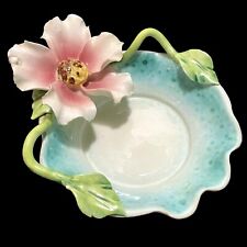 Vintage 1950s Italian Majolica Pottery Trinket Dish / Ashtray Handmade Flower picture