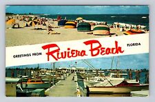 Riviera Beach FL-Florida Banner Greetings, Fishing, Beach Vintage c1961 Postcard picture