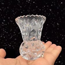 Vintage Czech Clear Crystal Glass Toothpick Holder Sawtooth Edge Antique 3”T 2”W picture