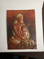 African Congo Hand Hammered Copper Mother Sculpture Relief 10.2