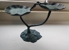 Retro Bronze Frog And Lily Pad Statue 7.5