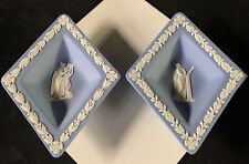 Pair Of VTG Wedgwood Jasperware Diamond Blue Trinket Dishes. MUSES ‘54 & ‘69 picture