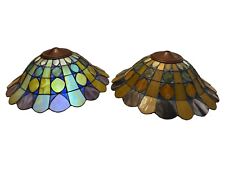 Set Of 2 Tiffany Style Stained Glass Slag Lamp Hanging Pendant Light Shade 16” picture