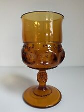 Vintage MCM Indiana Glass Kings Crown Thumbprint Amber Wine Goblet Glass picture