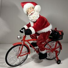 Vtg Santa Claus On Red Bicycle 12”x12” Plays Music,Lights Up, Wheel Moves Works picture