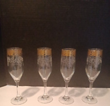 Set of 4 VTG Cellini 24k Gold Gilted & Etched Crystal Ware 6oz Wine Glasses picture