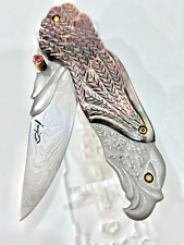 CUSTOM FOLDING KNIFE DAMASCUS STEEL Pearl carved eagle RARE S.JANGTANONG S-18 picture