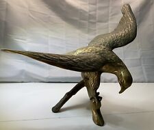 Large Vintage Solid Brass 24” Wide Bald Eagle on Branch Figurine Statue - 10Lbs picture
